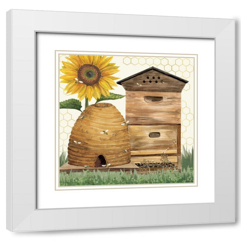 Honey Bees And Flowers Please IX White Modern Wood Framed Art Print with Double Matting by Reed, Tara