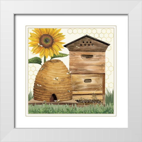 Honey Bees And Flowers Please IX White Modern Wood Framed Art Print with Double Matting by Reed, Tara
