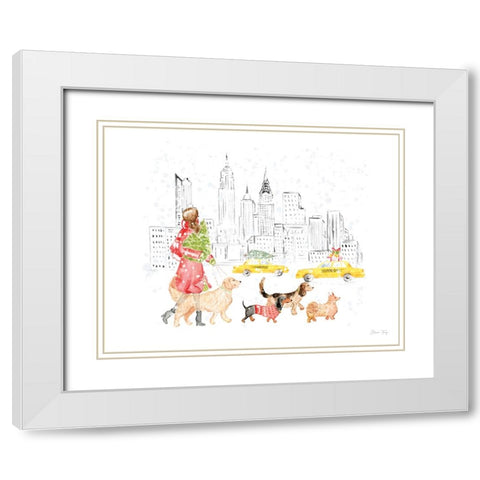 Christmas in the City landscape I White Modern Wood Framed Art Print with Double Matting by Faye, Elena