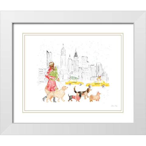 Christmas in the City landscape I White Modern Wood Framed Art Print with Double Matting by Faye, Elena