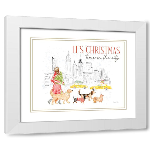 Christmas in the City landscape IV-It''s Christmas White Modern Wood Framed Art Print with Double Matting by Faye, Elena
