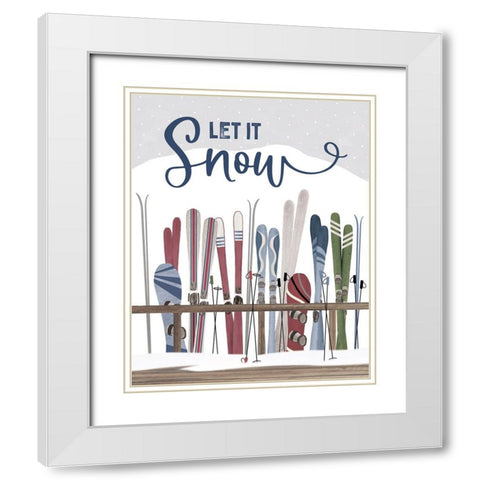 Winter Mountain Getaway portrait V-Let it Snow White Modern Wood Framed Art Print with Double Matting by Tara Reed