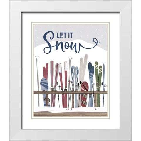 Winter Mountain Getaway portrait V-Let it Snow White Modern Wood Framed Art Print with Double Matting by Tara Reed