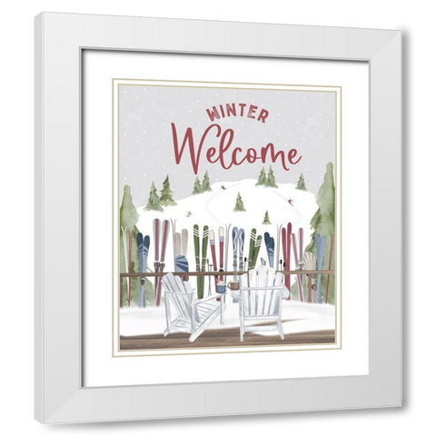 Winter Mountain Getaway portrait VII-Winter Welcome White Modern Wood Framed Art Print with Double Matting by Tara Reed