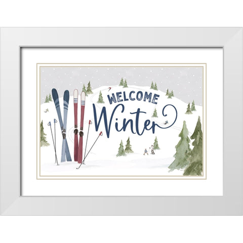 Winter Mountain Getaway landscape III-Welcome Winter White Modern Wood Framed Art Print with Double Matting by Tara Reed