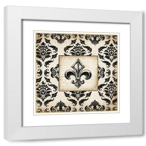 Fleur d Lis Damask II White Modern Wood Framed Art Print with Double Matting by Tre Sorelle Studios