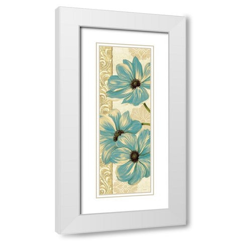 Garden Fete Turquoise Panel I White Modern Wood Framed Art Print with Double Matting by Gladding, Pamela