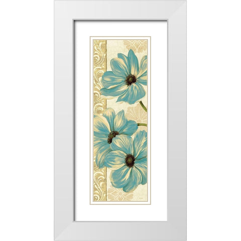 Garden Fete Turquoise Panel I White Modern Wood Framed Art Print with Double Matting by Gladding, Pamela
