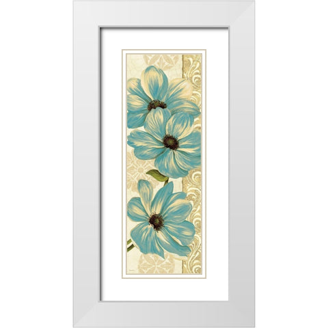 Garden Fete Turquoise Panel II White Modern Wood Framed Art Print with Double Matting by Gladding, Pamela