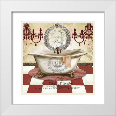 Red French Bath I White Modern Wood Framed Art Print with Double Matting by Tre Sorelle Studios