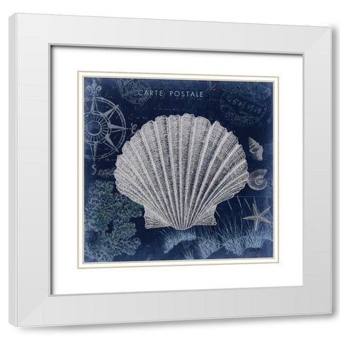 Seaside Postcard Navy I White Modern Wood Framed Art Print with Double Matting by Tre Sorelle Studios