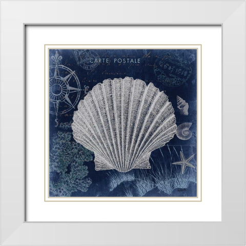 Seaside Postcard Navy I White Modern Wood Framed Art Print with Double Matting by Tre Sorelle Studios