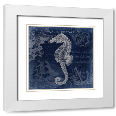 Seaside Postcard Navy II White Modern Wood Framed Art Print with Double Matting by Tre Sorelle Studios