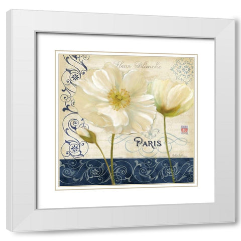 Paris Poppies Blue Trim I White Modern Wood Framed Art Print with Double Matting by Coulter, Cynthia