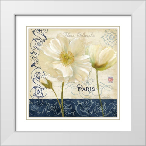 Paris Poppies Blue Trim I White Modern Wood Framed Art Print with Double Matting by Coulter, Cynthia