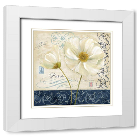 Paris Poppies Blue Trim II White Modern Wood Framed Art Print with Double Matting by Coulter, Cynthia