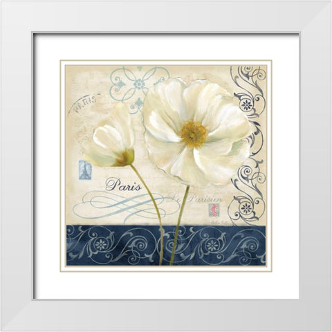 Paris Poppies Blue Trim II White Modern Wood Framed Art Print with Double Matting by Coulter, Cynthia