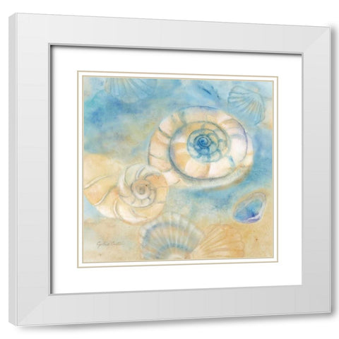 Watercolor Shells I White Modern Wood Framed Art Print with Double Matting by Coulter, Cynthia