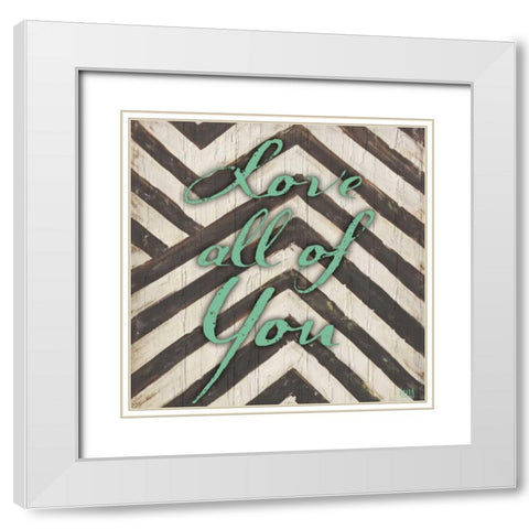 Chevron Sentiments Teal I White Modern Wood Framed Art Print with Double Matting by h.artworks
