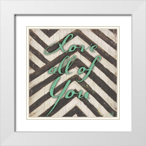 Chevron Sentiments Teal I White Modern Wood Framed Art Print with Double Matting by h.artworks