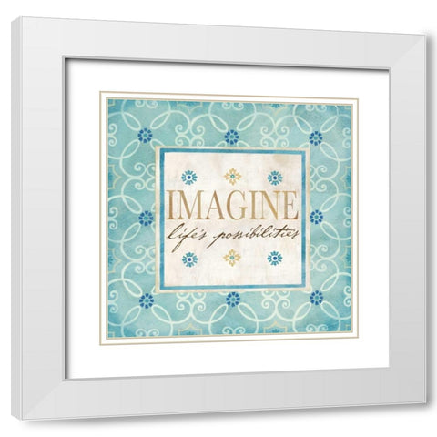 Blue Geo Sentiments II White Modern Wood Framed Art Print with Double Matting by Coulter, Cynthia