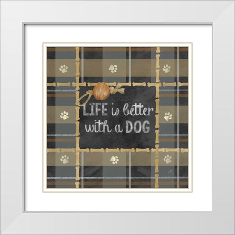 Dog Sentiment Plaid II White Modern Wood Framed Art Print with Double Matting by Coulter, Cynthia