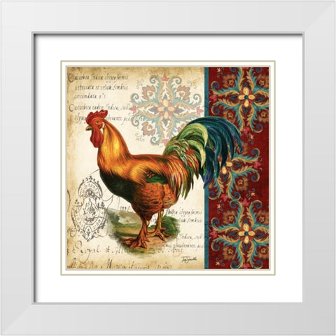 Suzani Rooster II White Modern Wood Framed Art Print with Double Matting by Tre Sorelle Studios