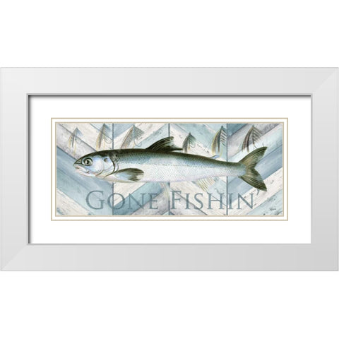 Fishing Sign II White Modern Wood Framed Art Print with Double Matting by Tre Sorelle Studios