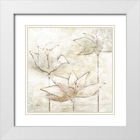 Floral Sketch I White Modern Wood Framed Art Print with Double Matting by Lyon, Rebecca