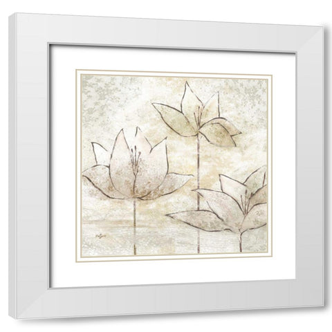 Floral Sketch II White Modern Wood Framed Art Print with Double Matting by Lyon, Rebecca