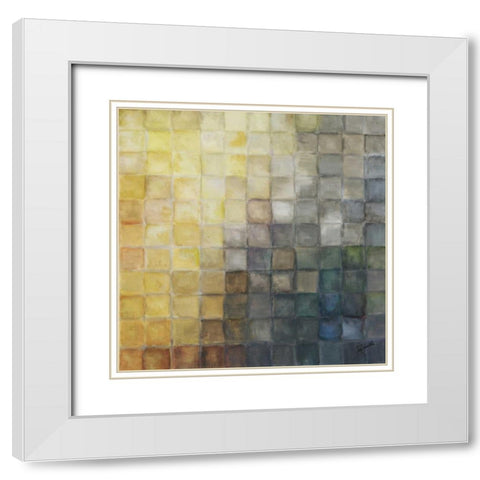 Yellow Gray Mosaics II White Modern Wood Framed Art Print with Double Matting by Tre Sorelle Studios