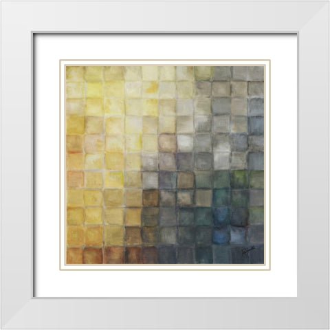 Yellow Gray Mosaics II White Modern Wood Framed Art Print with Double Matting by Tre Sorelle Studios