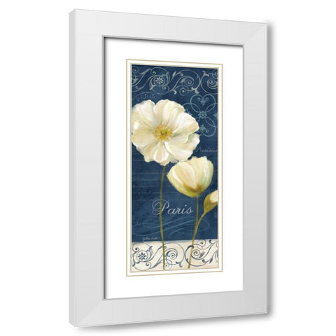Paris Poppies Navy Blue Panel I White Modern Wood Framed Art Print with Double Matting by Coulter, Cynthia