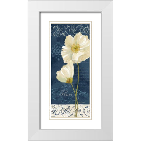 Paris Poppies Navy Blue Panel II White Modern Wood Framed Art Print with Double Matting by Coulter, Cynthia