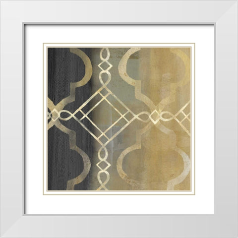 Abstract Waves Black-Gold Tiles IV White Modern Wood Framed Art Print with Double Matting by Coulter, Cynthia