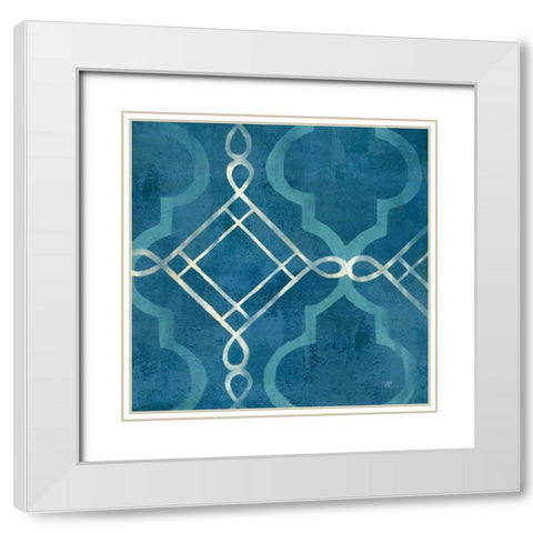 Abstract Waves Blue-Gray Tiles I White Modern Wood Framed Art Print with Double Matting by Coulter, Cynthia