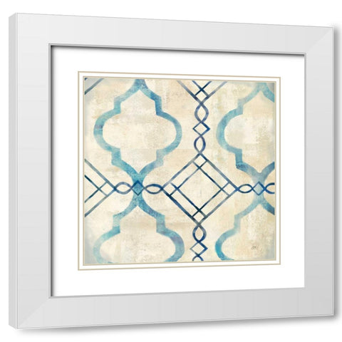 Abstract Waves Blue-Gray Tiles IV White Modern Wood Framed Art Print with Double Matting by Coulter, Cynthia