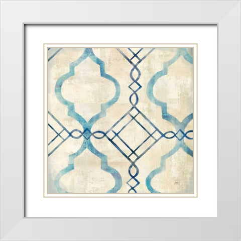 Abstract Waves Blue-Gray Tiles IV White Modern Wood Framed Art Print with Double Matting by Coulter, Cynthia