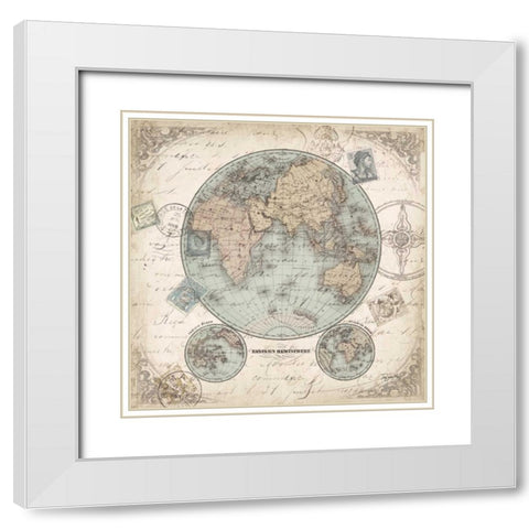 World Hemispheres I White Modern Wood Framed Art Print with Double Matting by Tre Sorelle Studios