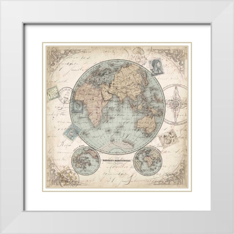 World Hemispheres I White Modern Wood Framed Art Print with Double Matting by Tre Sorelle Studios