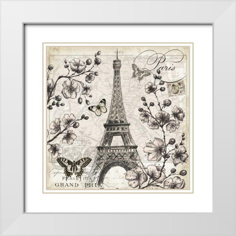 Paris in Bloom I  White Modern Wood Framed Art Print with Double Matting by Tre Sorelle Studios