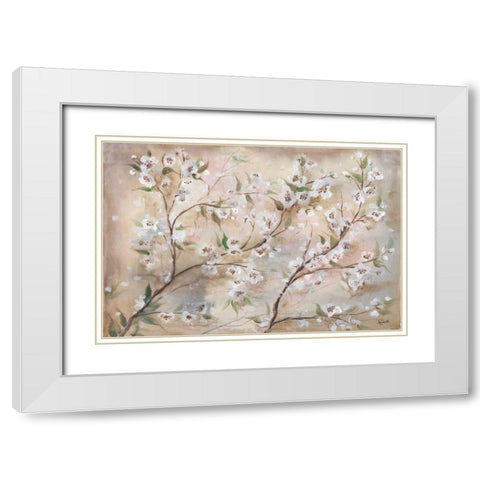 Cherry Blossoms Taupe Landscape  White Modern Wood Framed Art Print with Double Matting by Tre Sorelle Studios