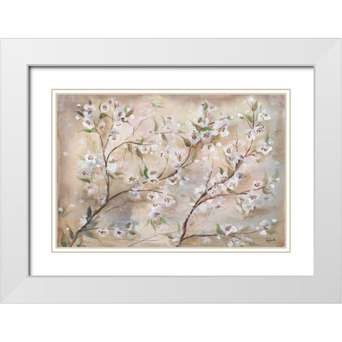 Cherry Blossoms Taupe Landscape  White Modern Wood Framed Art Print with Double Matting by Tre Sorelle Studios