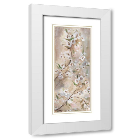 Cherry Blossoms Taupe Panel I  White Modern Wood Framed Art Print with Double Matting by Tre Sorelle Studios