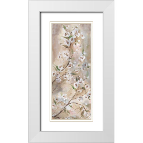 Cherry Blossoms Taupe Panel I  White Modern Wood Framed Art Print with Double Matting by Tre Sorelle Studios