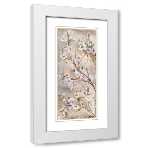 Cherry Blossoms Taupe Panel I  White Modern Wood Framed Art Print with Double Matting by Tre Sorelle Studios