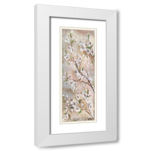 Cherry Blossoms Taupe Panel II  White Modern Wood Framed Art Print with Double Matting by Tre Sorelle Studios