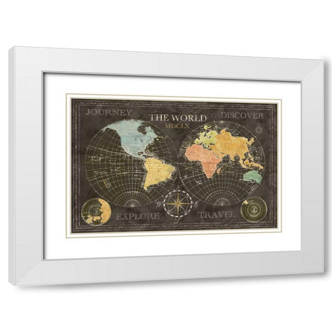Old World Journey Map Black  White Modern Wood Framed Art Print with Double Matting by Coulter, Cynthia