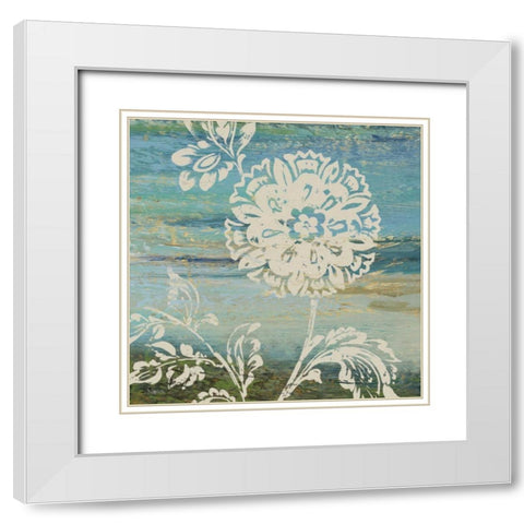 Blue Indigo with Lace II  White Modern Wood Framed Art Print with Double Matting by Studio Nova