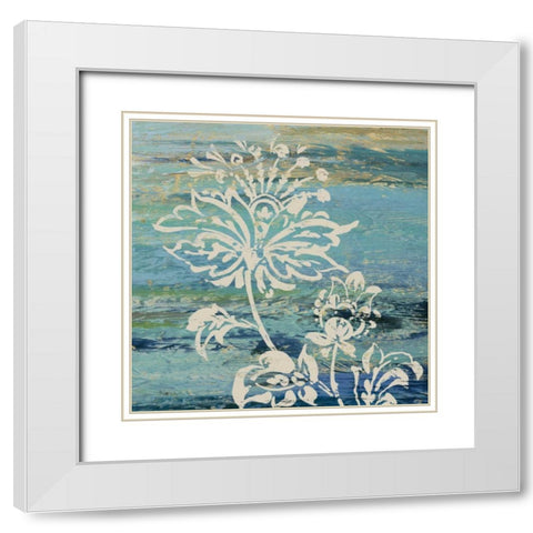 Blue Indigo with Lace III  White Modern Wood Framed Art Print with Double Matting by Studio Nova